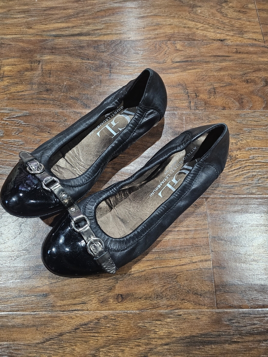 Agl Shoes - AGL Monika Cap Toe Leather Black Ballet Flats with Decorative Buckle Strap